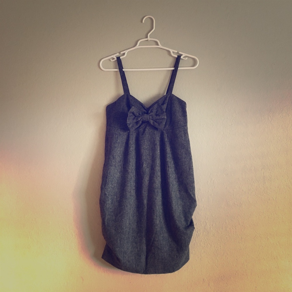 Tweed Dark Grey Pleated Bow Sack Dress LIKE NEW 🎀